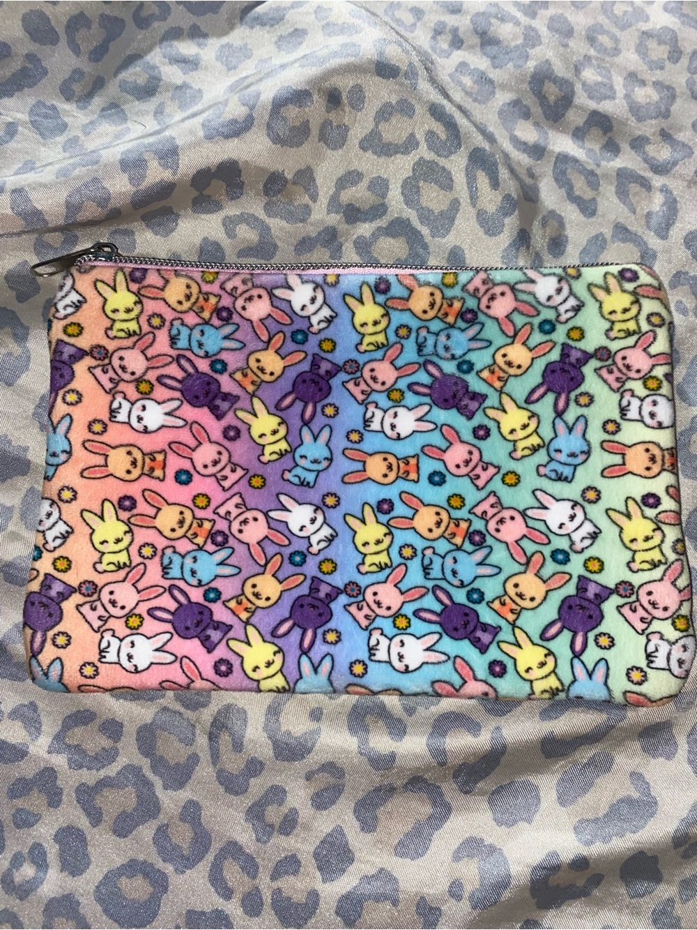 Plush zipper pouch pastel bunny